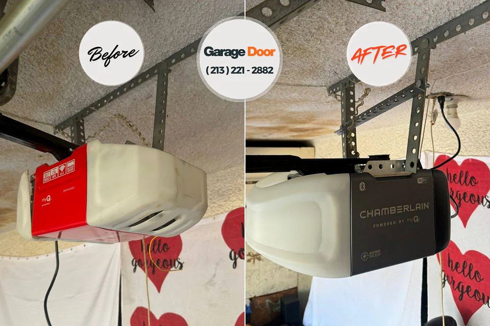 Before and after: garage door repair Bohners Lake, WI
